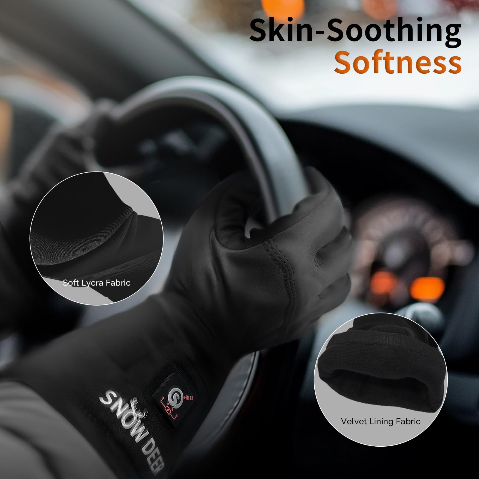 SNOW DEER Beheizbare Handschuhe Liner 7,4V 2200mAh Akku 3 Heizstufen wiederaufladbar Skifahren Radfahren Winter