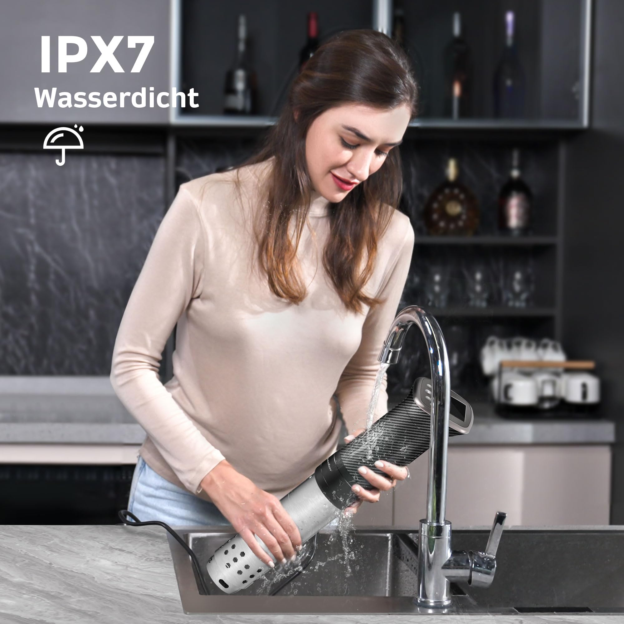 KitchenBoss Sous Vide Stick Garer：WiFi Präzisionskocher App-Steuerung Sous Vide Stab 1100W Zirkulation 40℃-90℃ Temperaturbereich IPX7 Wasserdicht TFT Touch Display Ultra-leise Tauchzirkulator