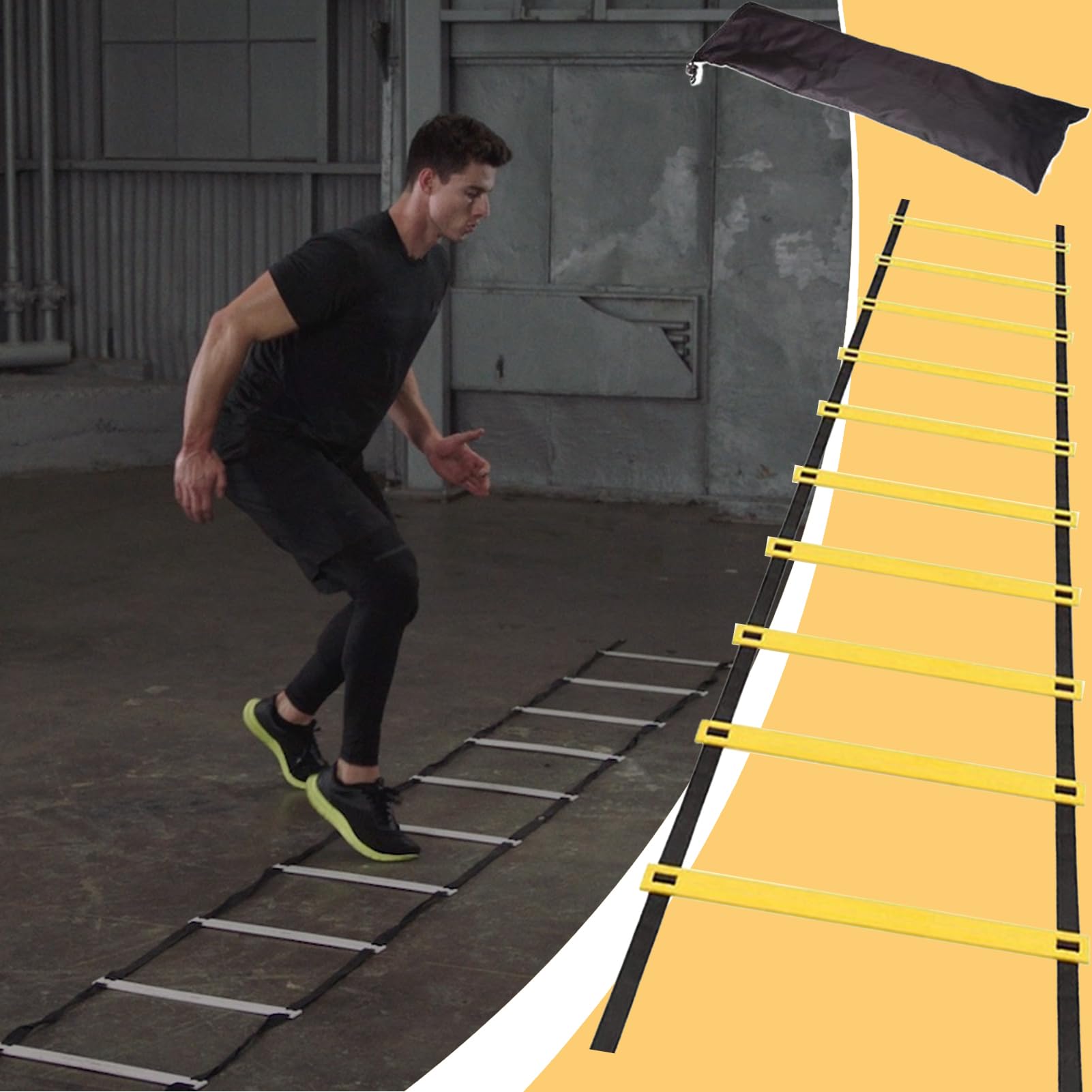 Ladder Di Agilità Da Calcio Nylon 500x40 Cm Kit Allenamento Calcio Scaletta Calcios Regolabile Con Funzionalità Di Installazione Immediata Attrezzatura Per Allenamento Con Borsa Di Stoccaggio