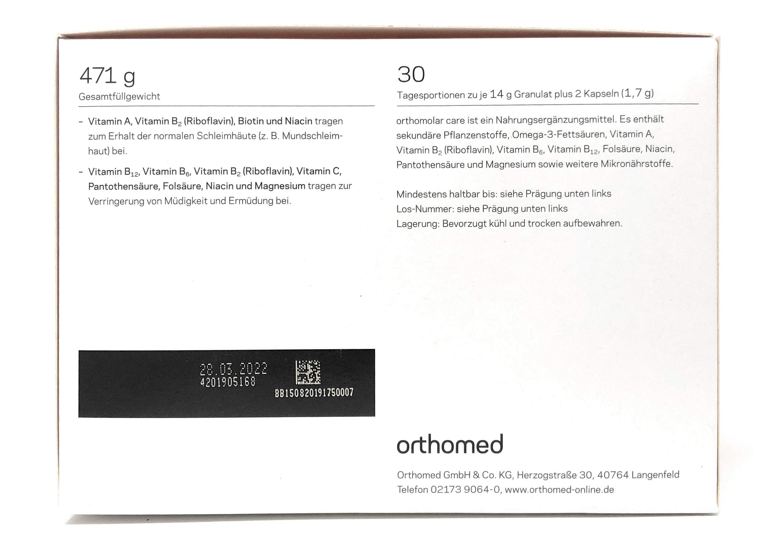 orthomolar care Granulat + Kapseln 30 Tagesportionen (30x15,8g = 474g)