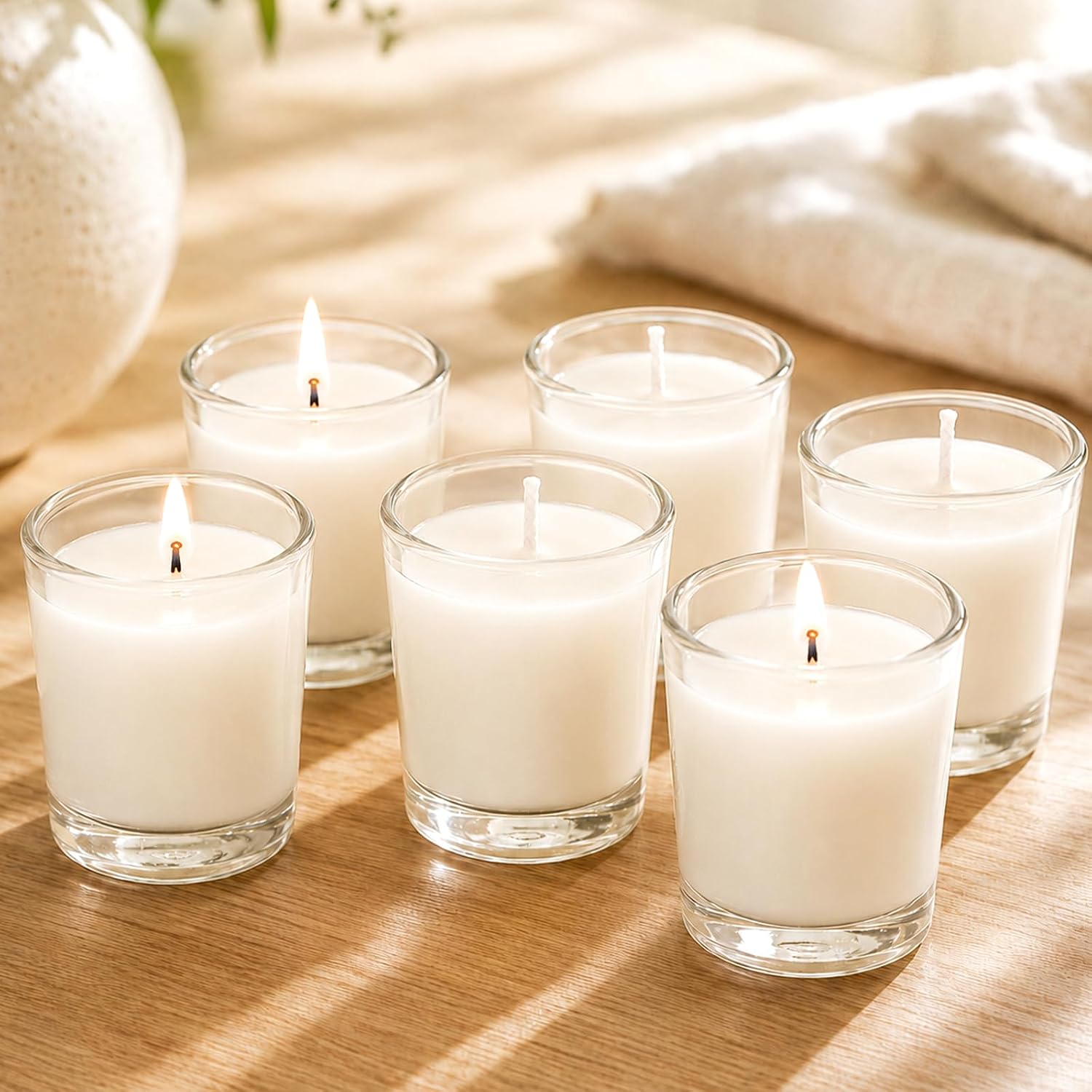 6 Pack Beeswax Votive Candles in Clear Glass, 18-Hour Burn