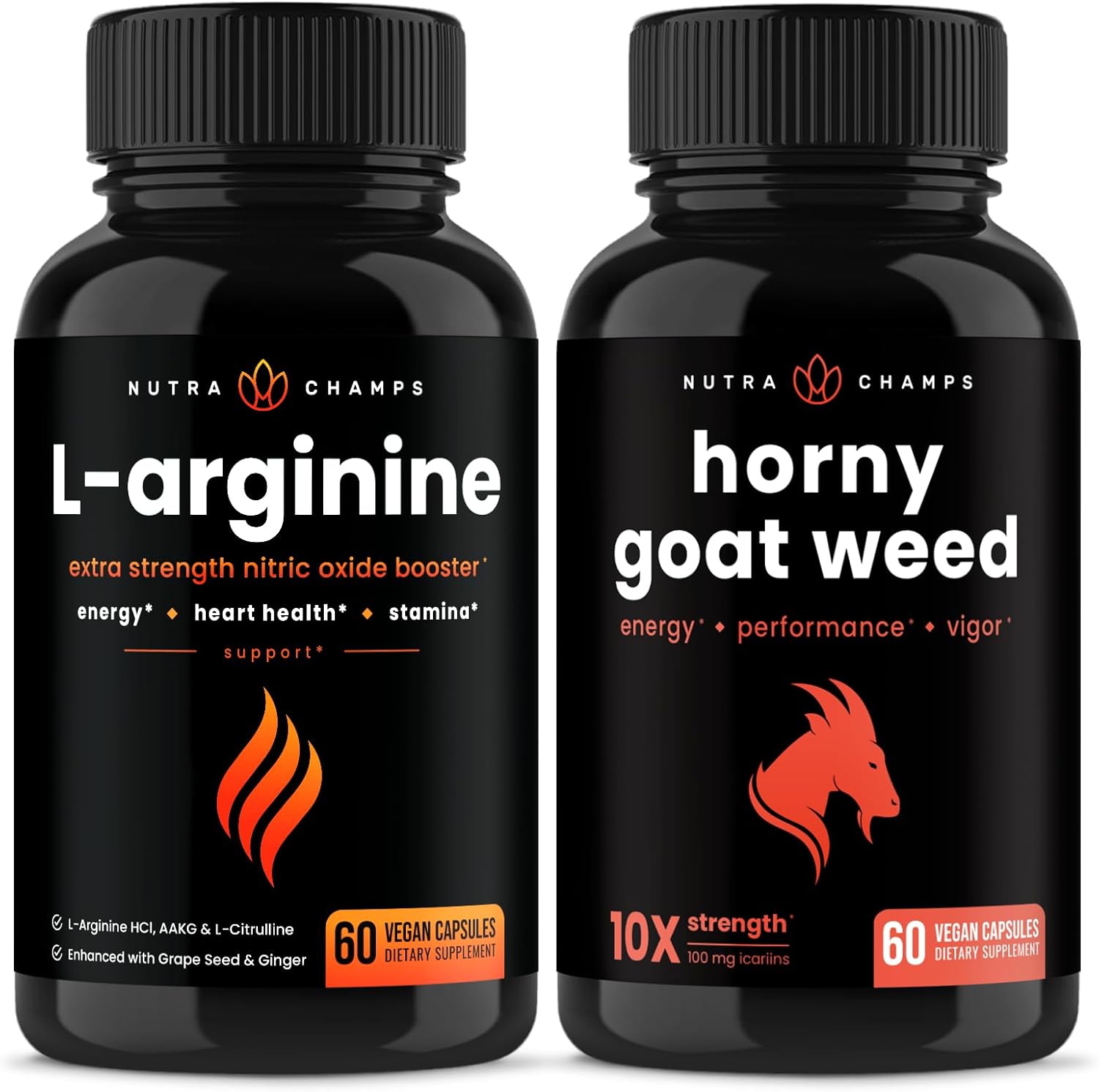 NutraChamps L-Arginine Capsules and Horny Goat Weed Capsules 2 Pack Bundle