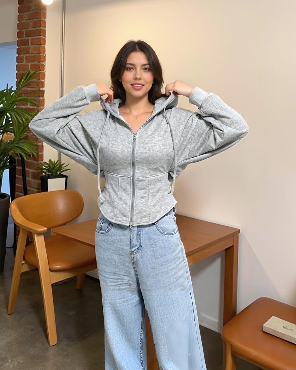 PDLCVD Women Zip Up Hoodies Cropped Sweatshirt Casual Long Sleeve Corset Hoodie Cardigan Jacket Streetwear - Image 3