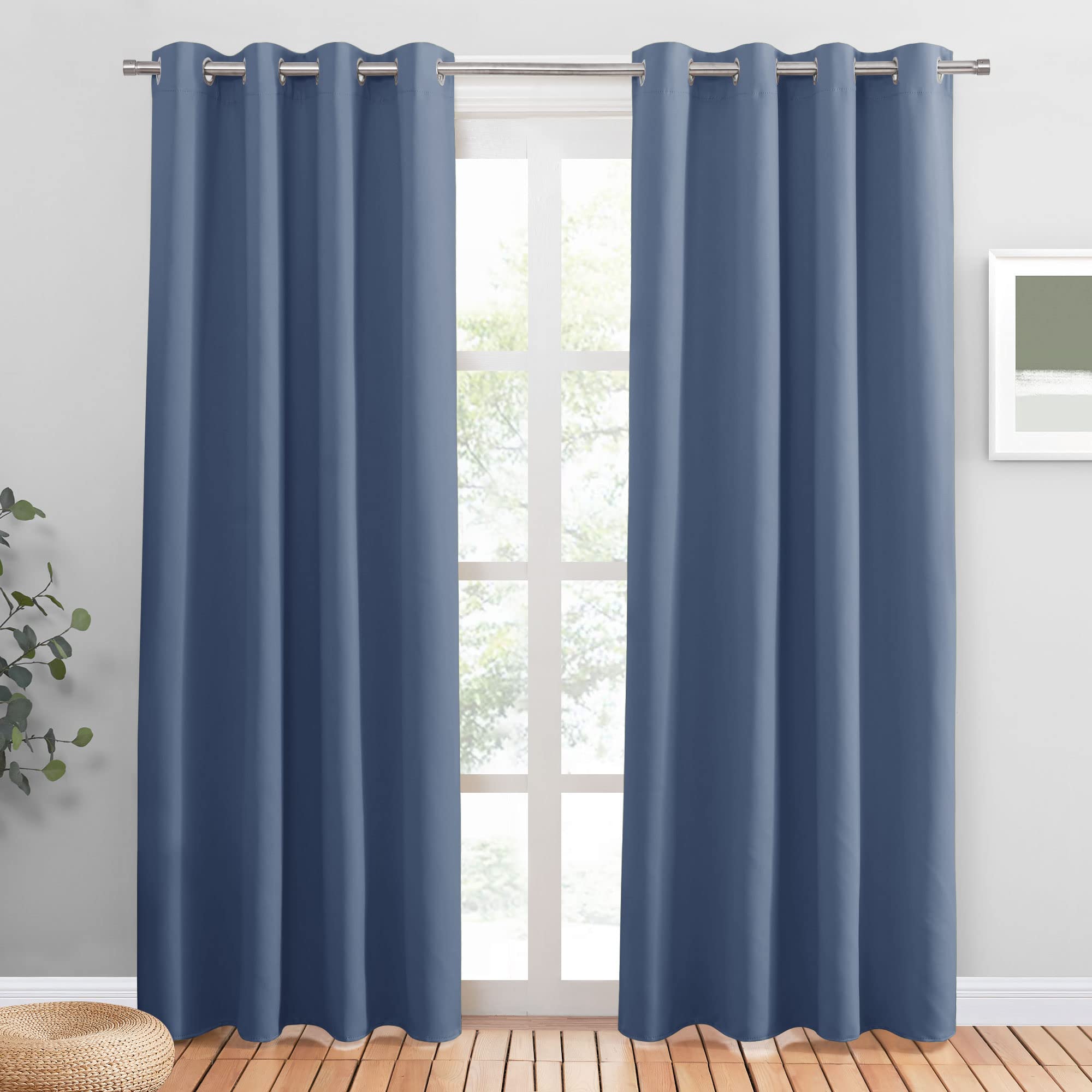 PONY DANCE Stone Blue Blackout Curtains for Living Room 94 Inche 2 Pcs