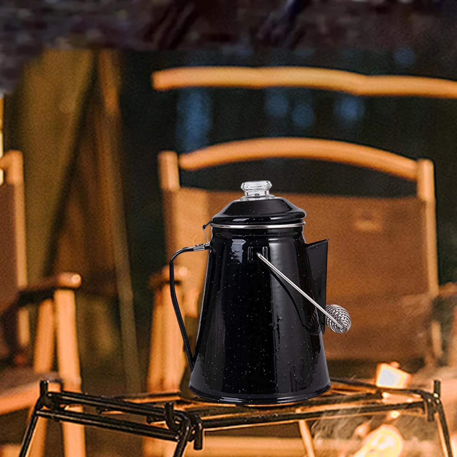 misppro Percolator Coffee Pot Camping Kettle Leakproof Easy to Clean Enamel Teapot for Outdoor Backpacking Cabin Campsite 6.50x9.25 Inch