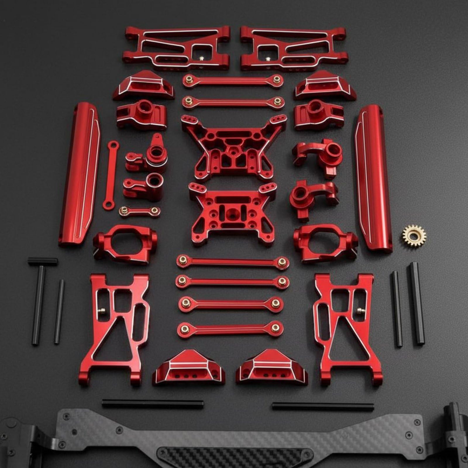 Coche Eléctrico Kit de Refuerzo RC Piezas de Metal Brazos de Suspensión Copas de Dirección Torres de Amortiguador Aleación 6061 para Chasis Sólido y, Rojo