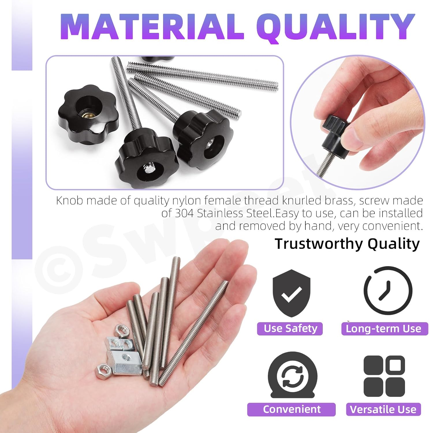 Swpeet 32pcs M6 7 Star Through Hole Nut Clamp Button with Series 2020/3030/4040 T Sliding Nuts, Fully Threaded Rod and Hex Nuts Assortment Kit, Star Shape