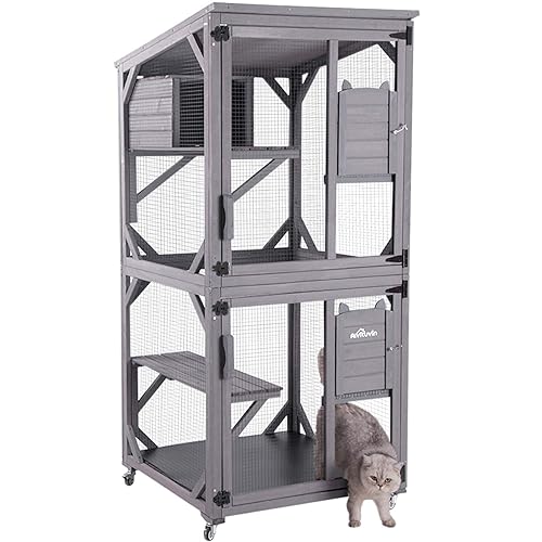 Aivituvin Cat House Outdoor Catio Cat Enclosures on Wheels 70.9" Kitty House with Upgraded Resting Box,Waterproof Roof - 70.9"