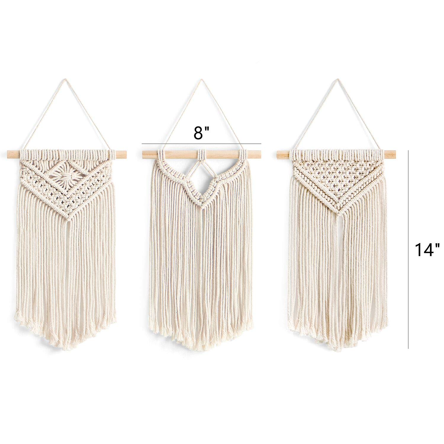 Mkono Small Macrame Wall Hanging 3 Pack Boho Art Woven Wall Decor Home Chic Decoration for Bedroom Living Room Apartment Gallery, Christmas Gift, 8" W x 14" L