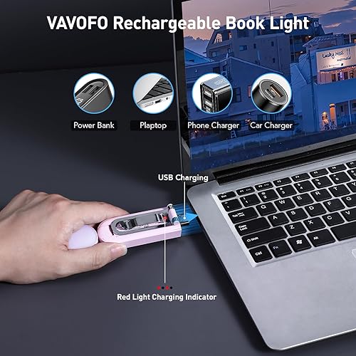 Miniatura 46 de VAVOFO Luz de libro recargable por USB, bloqueo de luz azul, luz de lectura en forma de marcador de clip ámbar, 6 LED para el cuidado de los ojos