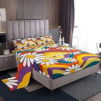 Vista 28 de Feelyou Juego de Sábanas Vintage con Flores Groovy Estilo Retro Sábanas Florales Boho con Sábana Bajera de Bolsillo Profundo para Niños Años 60 70