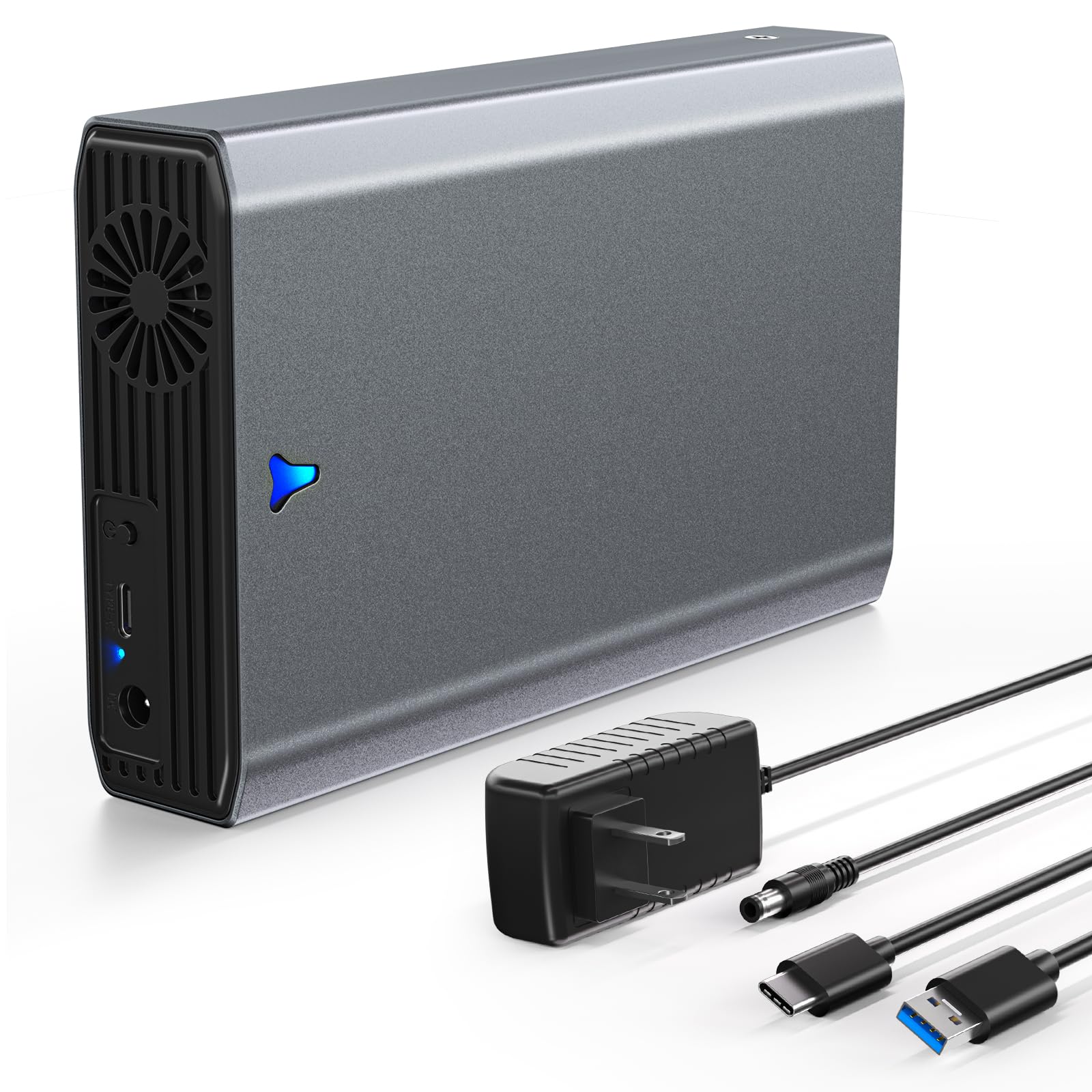 Adaptador SAS a USB 3.0, estación de acoplamiento de disco duro SAS para SSD HDD de 2.5/3.5 pulgadas, carcasa externa sin herramientas con adaptador de alimentación de 12 V/2 A y ventilador de