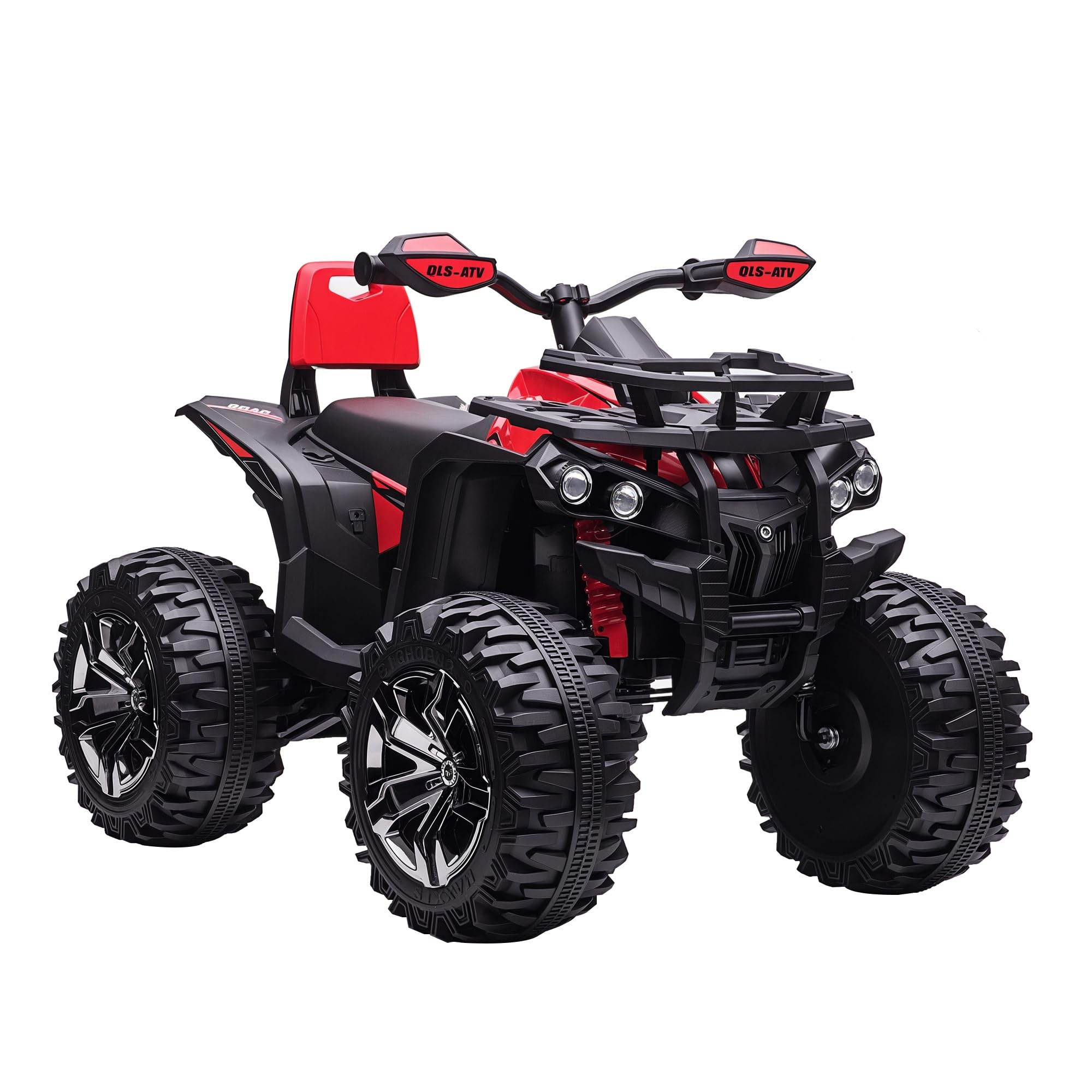 HOMCOM Quad Buggy électrique Enfant 12 V 8 Km/​h Max. Voiture électrique Enfant avec Effets Lumineux sonores Selle avec Dossier Porte-​Bagage Avant métal PP Rouge Noir