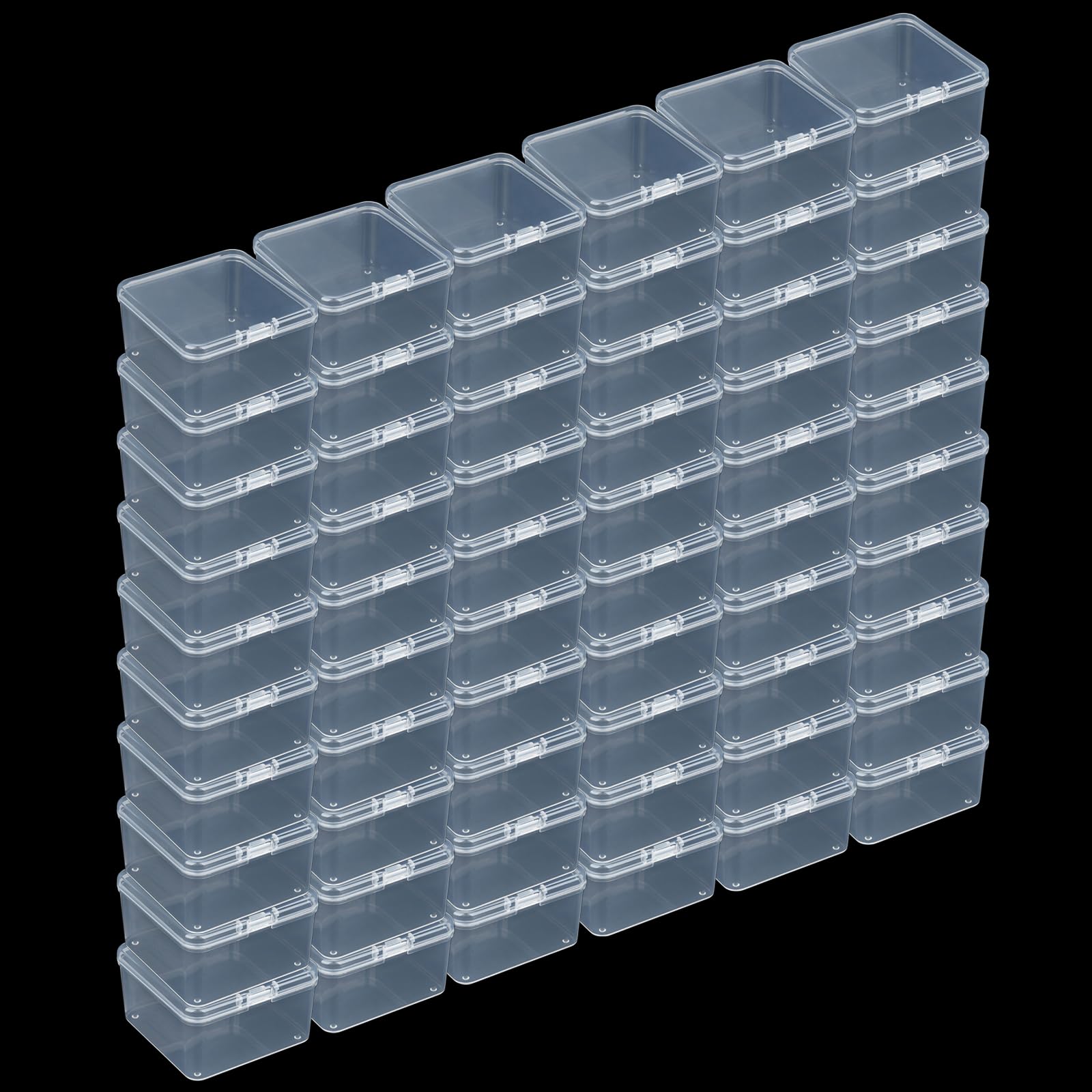LJY 60 Pack Small Transparent White Plastic Boxes with Hinged Lid 6.5 x 6.5 x 3.5 cm