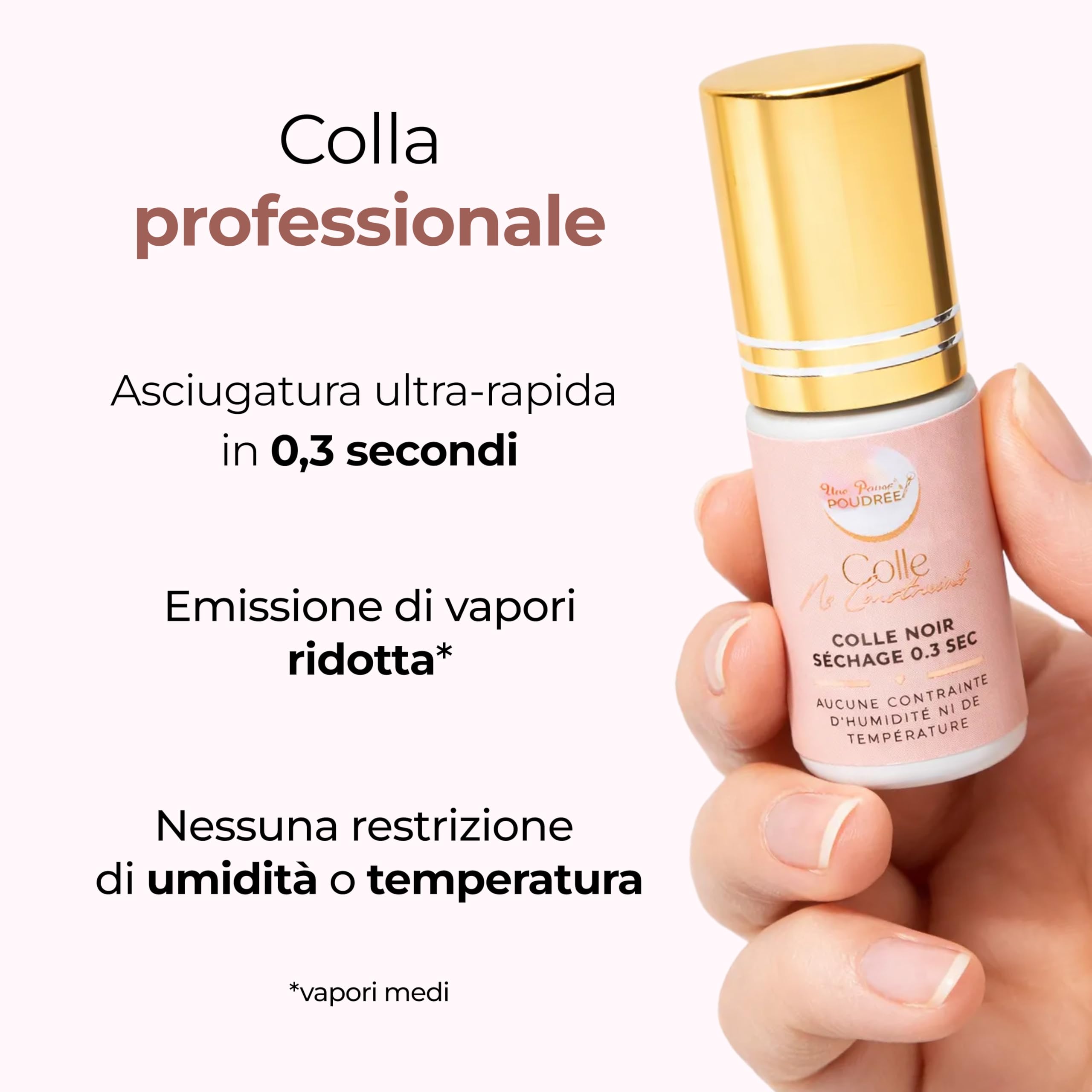 Una pausa in polvere – NoConstraint colla nera professionale ad asciugatura rapida 0,3 s – alta ritenzione estensione ciglia finte – senza vincoli né umidità né temperatura, consistenza leggera, fumo