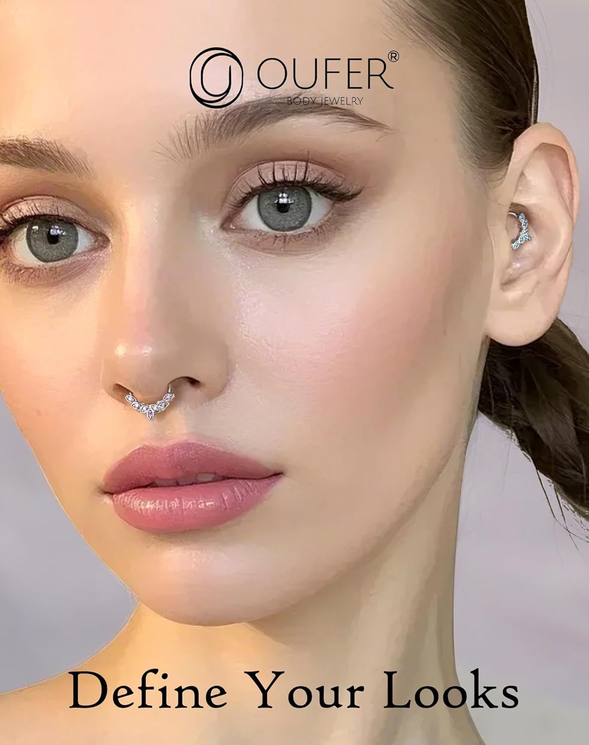 OUFER Septum Rings 16G, 316L Stainless Steel Septum Rings Hoops, Cluster CZ Hinged Segment Daith Helix Piercing Jewelry For Women And Men - Image 2