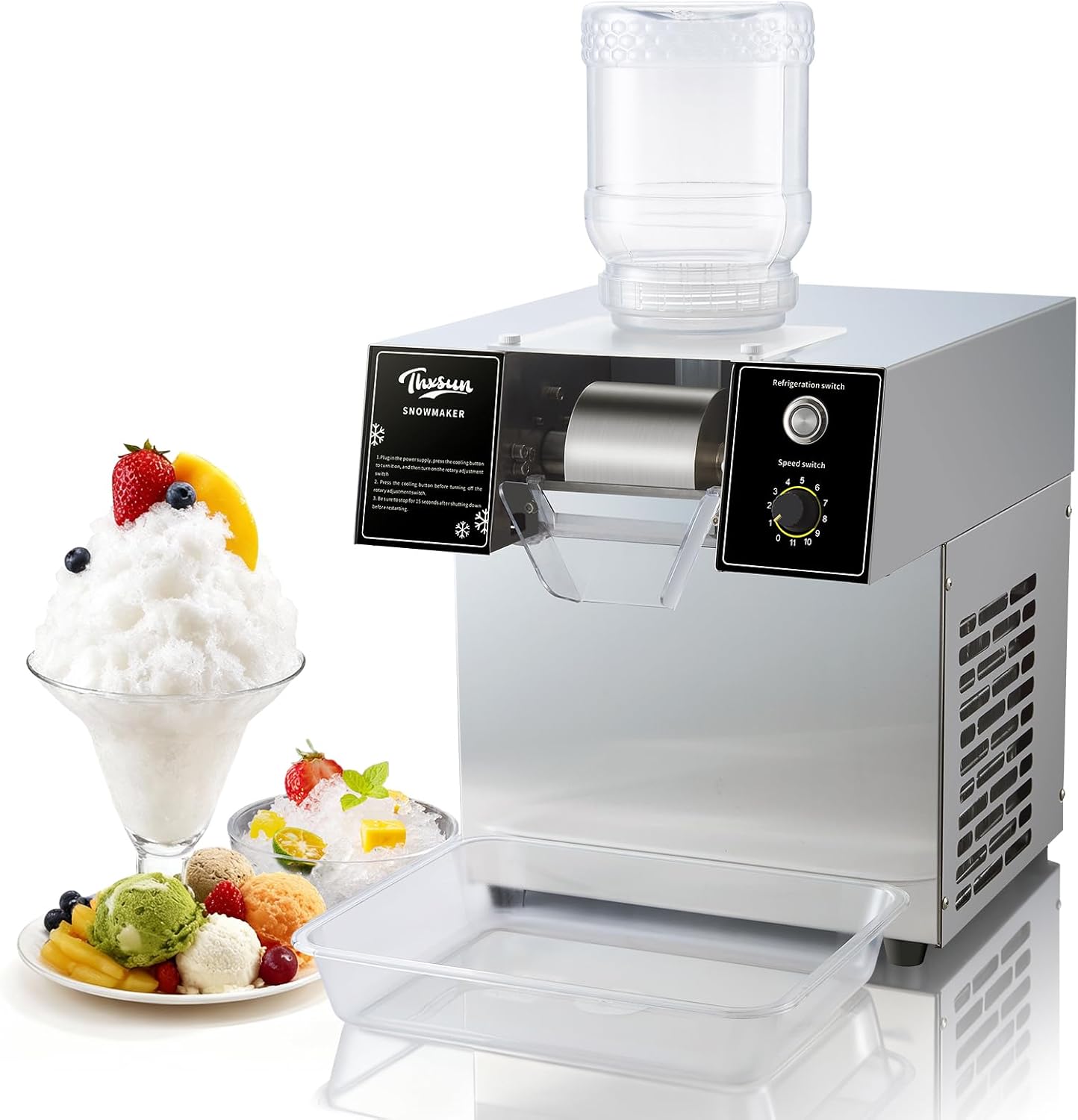 Snowflake Ice Machine, THXSUN 360W Commercial Shaved Ice Maker, 140lbs/24H Rapid Cooling Snowflake Ice Machine, Food-Grade Stainless Steel Snow Ice Maker for Restaurant, Café, Bar, Party