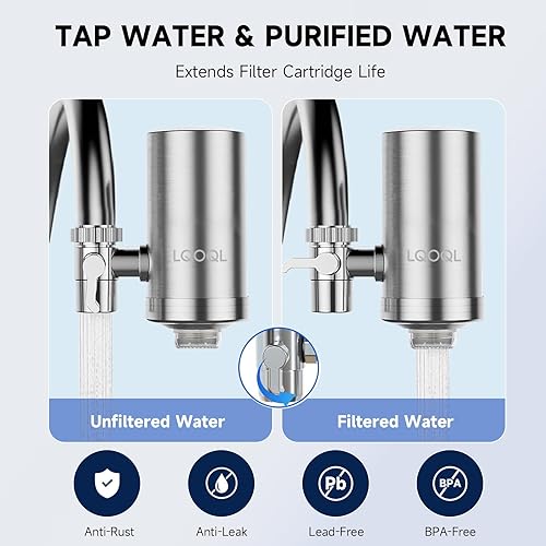 Miniatura 3 de Filtro de agua para grifo de fregadero, purificador de agua de acero inoxidable 304 para fregadero de cocina, reduce PFAS, plomo, cloro y