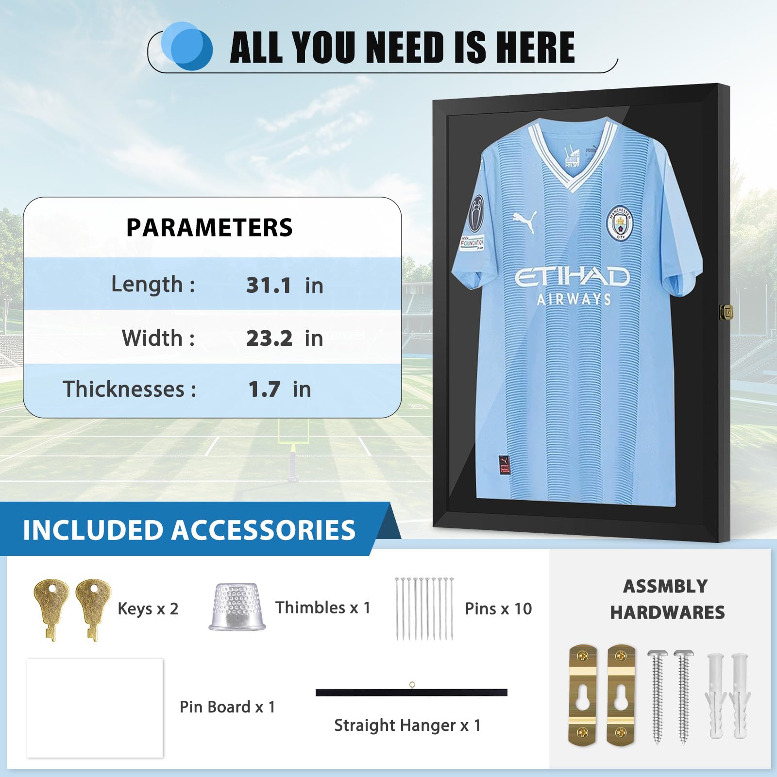Trikot-Rahmen Vitrine Aus Holz Mit Glas – 79,5x59,7x4,1 Cm, Schwarz, Für Sportshirts & Sammlerstücke