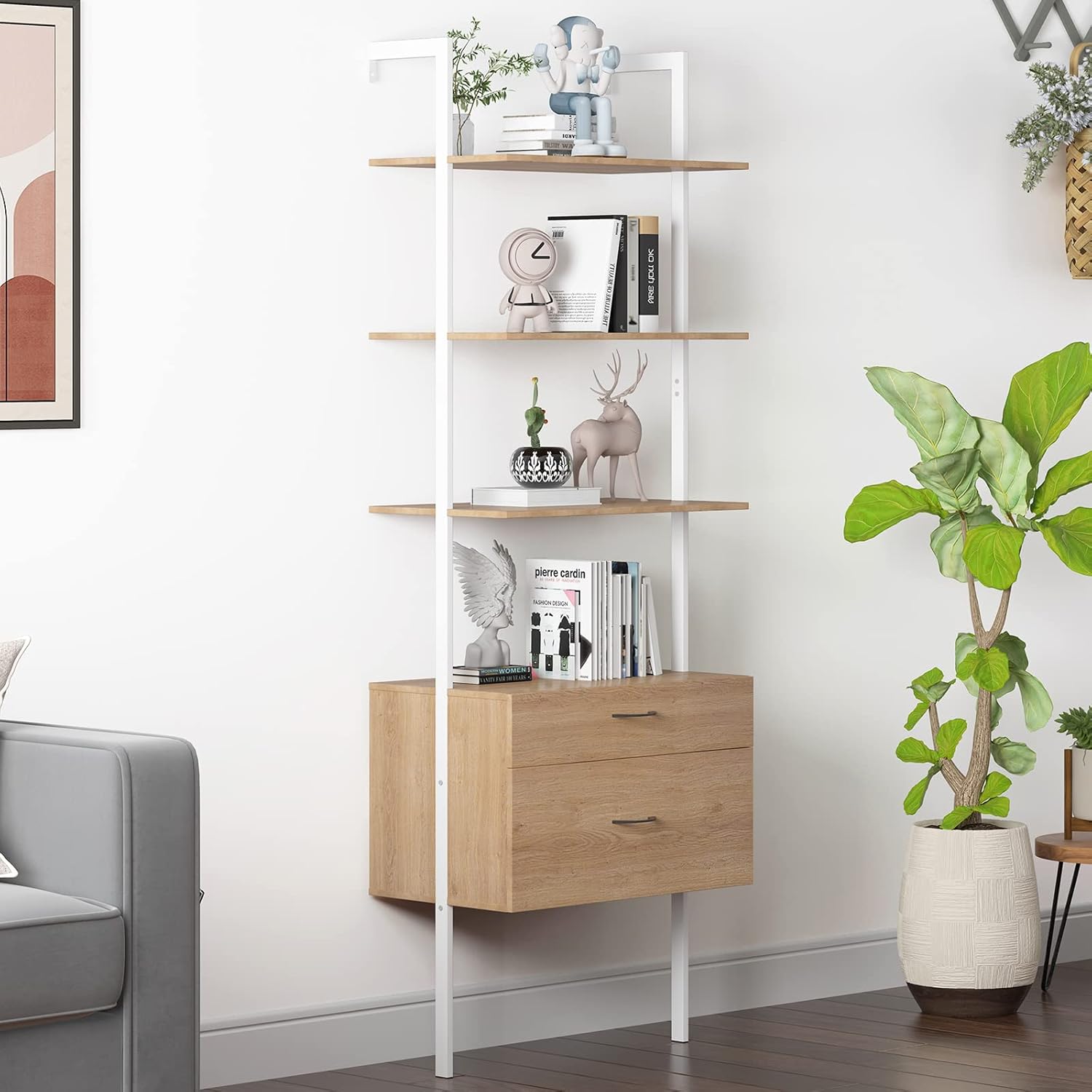 Bookcase with 2Large Wooden Drawers, Bookshelf with