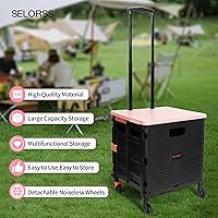 Vista 2 de Carrito utilitario de caja rodante, cesta plegable para profesores, con tapa, resistente al desgaste, sin ruido, rueda giratoria de 360°, mango Rosa