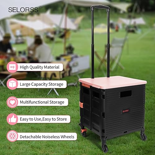 Miniatura 2 de Carrito utilitario de caja rodante, cesta plegable para profesores, con tapa, resistente al desgaste, sin ruido, rueda giratoria de 360, mango