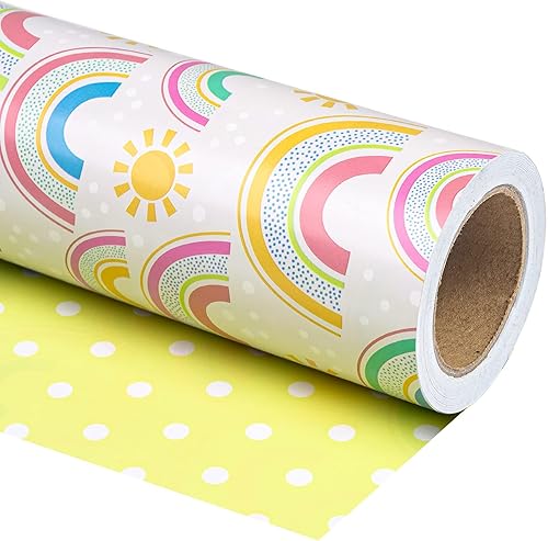 Miniatura 8 de WRAPAHOLIC Papel de regalo reversible  Mini rollo  17 pulgadas x 33 pies  Diseño de niña y rayas para cumpleaños de niños, fiestas, vacaciones, baby