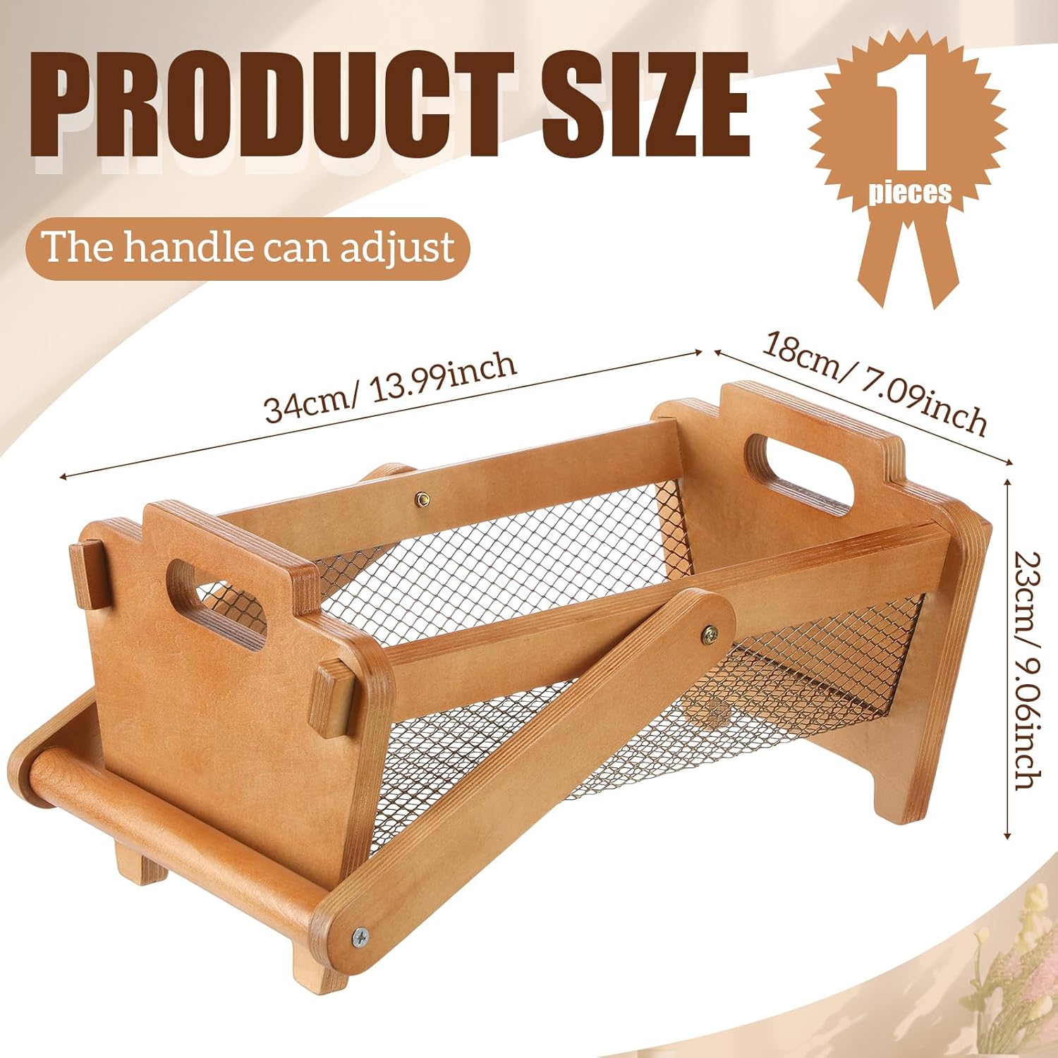 Maxdot Gardening Harvest Basket 13.99" x 7.09 x 9.06 Stackable Garden Hod Basket with Rotating Wood Handle, Wire Mesh for Vegetable Fruits Gathering Gift for Gardener Farmhouse Decoration