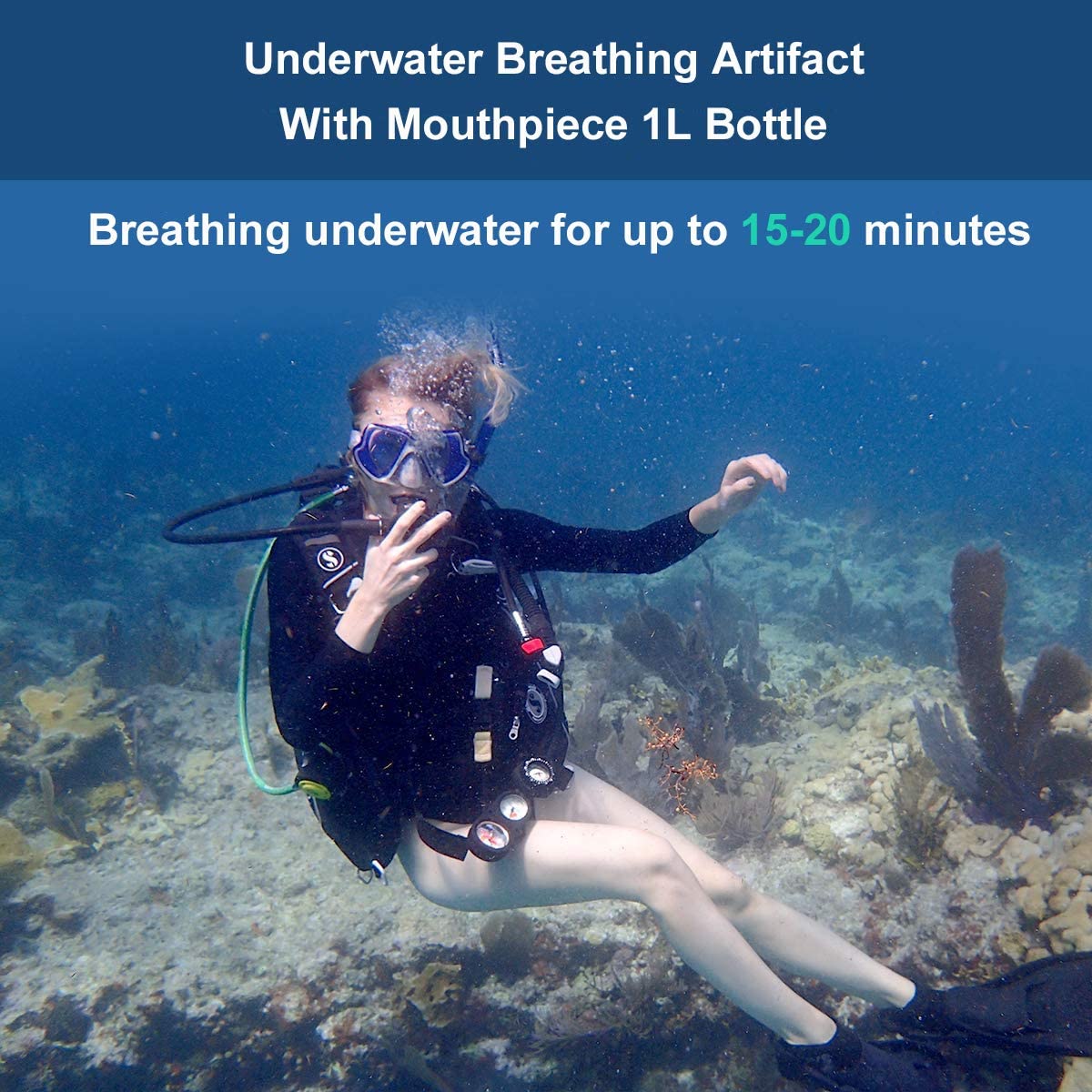 D'oxygène Plongée, 1L Mini Bouteille de plongée sous-Marine avec Pompe à air à Haute Pression, 15 à 20 Minutes pour la plongée sous-Marine Formation respiratoire,Jaune