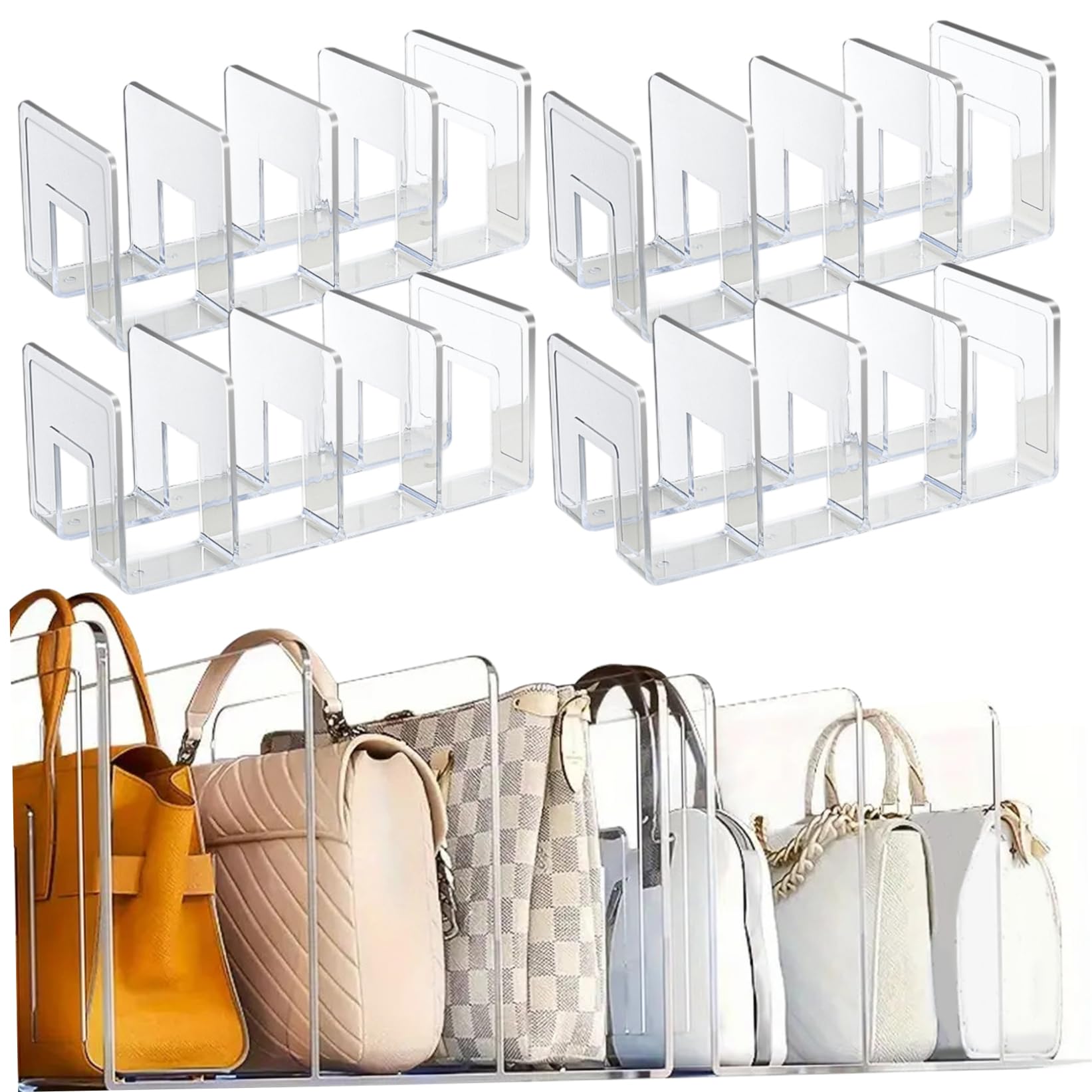Lot de 4 organiseurs de sac à main en acrylique transparent – Rangement élégant avec 4 compartiments pour placard, maison et bureau – Idéal pour une organisation soignée et un accès facile