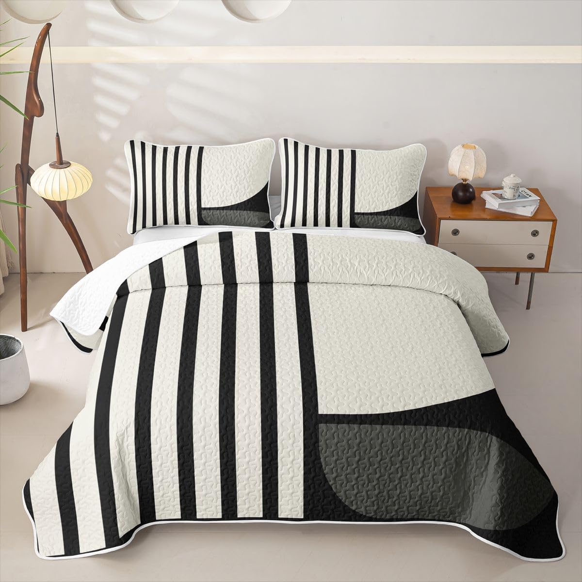 Feelyou Modern Abstract Quilt Set 3 Pieces Full Size Minimalist Quilted Bedding for All Season Geometric Kids Boys Girls Bedspread Coverlet Set with 2 Pillowcases