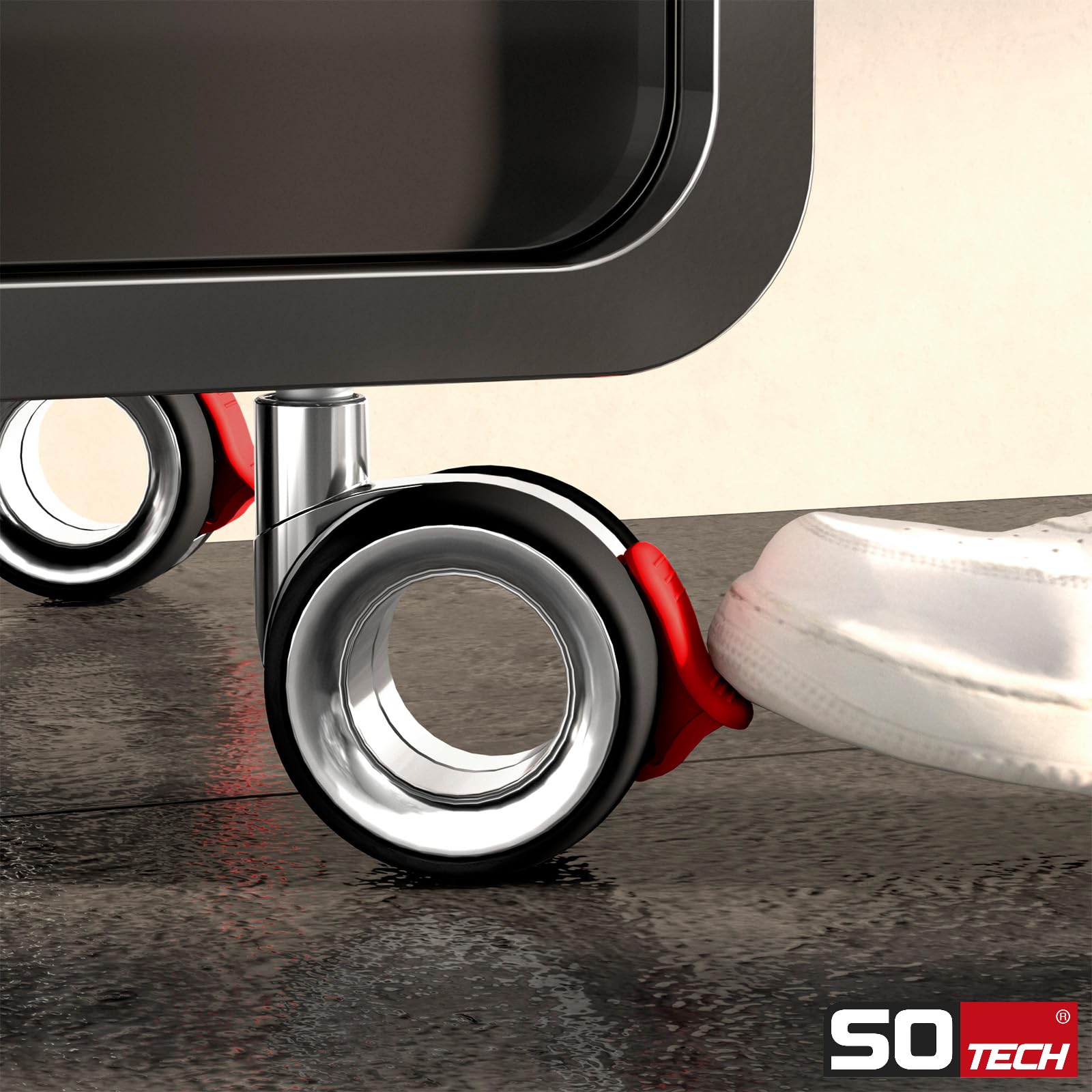 SOTECH juego de 4 ruedas para muebles Düsseldorf Ø 75 mm (altura 98,5 mm, cromo/negro, con freno, placa de montaje 47 x 47 mm) Ruedas - Aporte movimiento y estilo a sus muebles