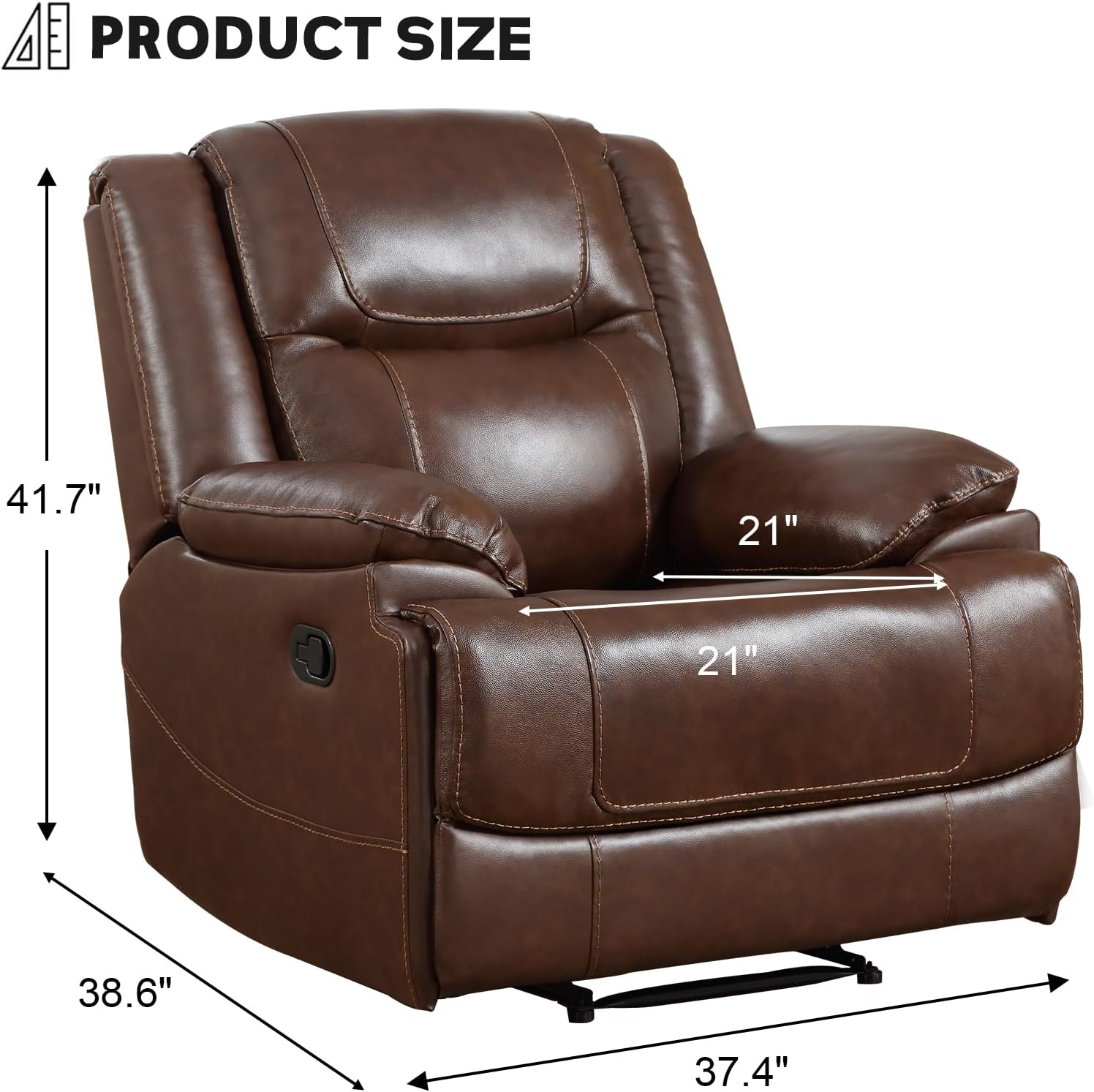 EBELLO Genuine Leather Recliner Manual Chair for Living Room, 1 Seater Reclining Sofa Chair with Headrest and Armrest, Modern Durable Home Furniture for Small Space, Meeting Room, Vintage Brown