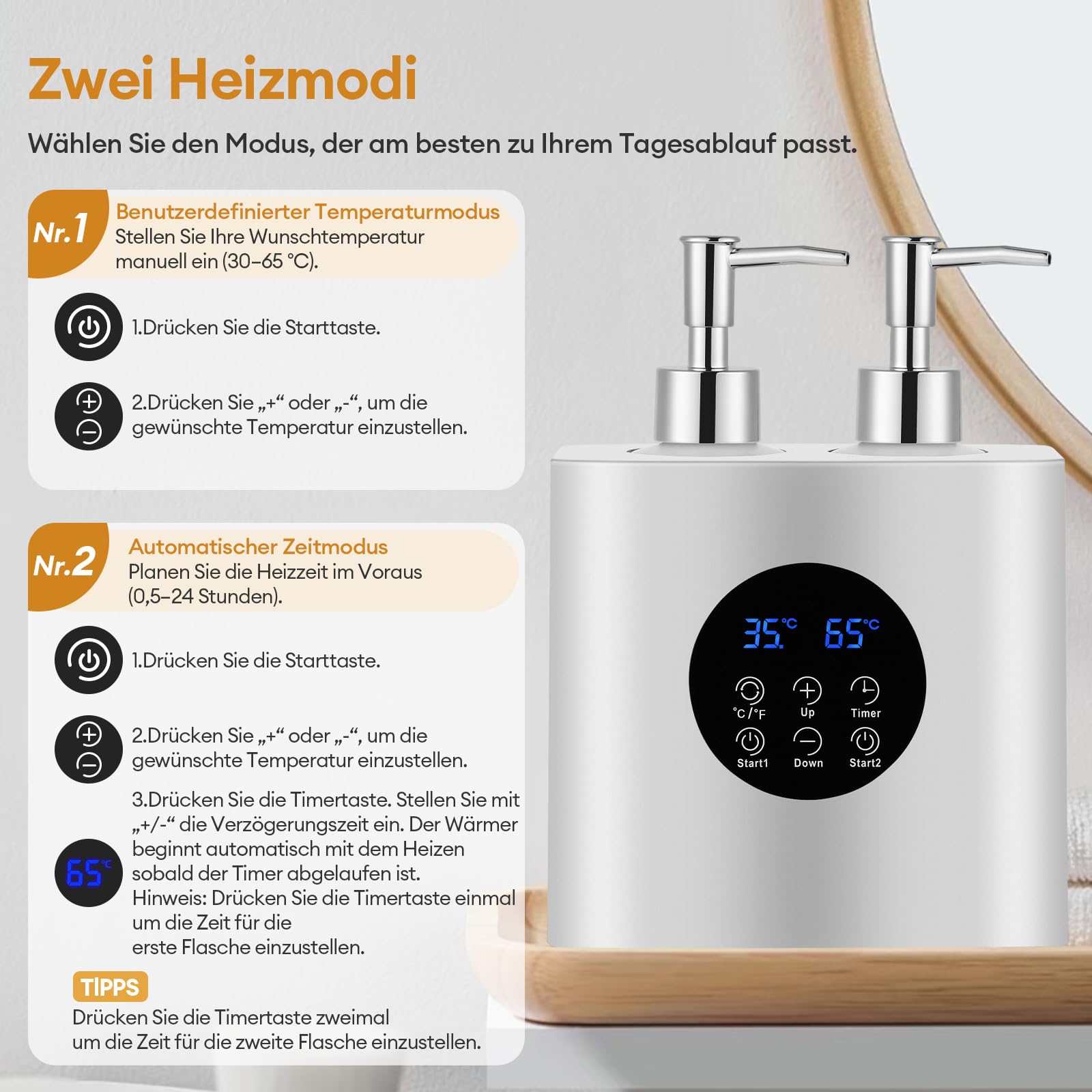 Calentador de Aceite de Masaje Profesional Double con Botón Táctil, Dispensador de Loción Inteligente con 4 Botellas de 245 ml y Embudo (30 °C a 65 °C) fusible de 360 grados, calentamiento rápido