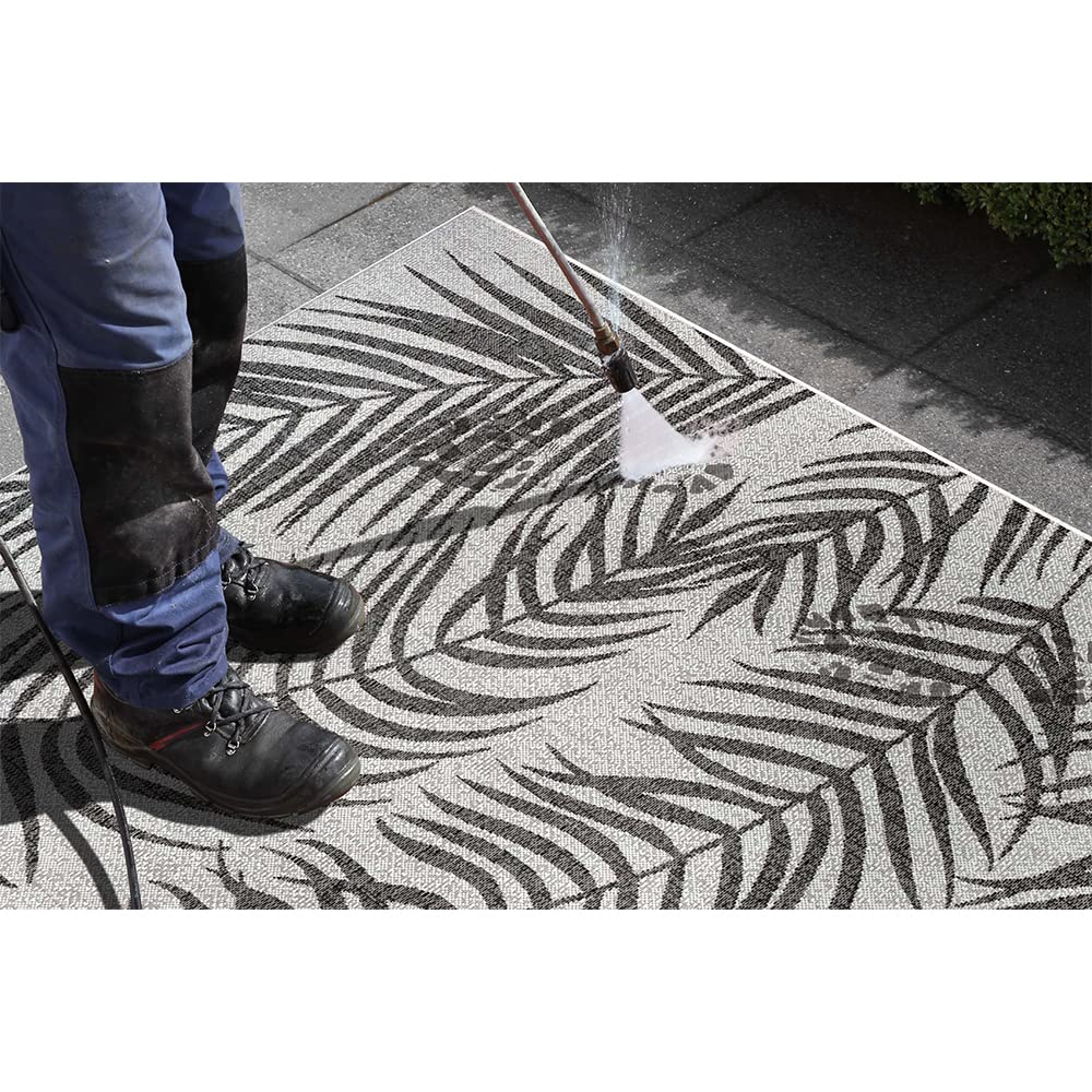 NORTHRUGS Palmera Tapis d'extérieur (70 x 300 cm, Motif Floral, 100% polypropylène, résistant et Facile d'entretien, résistant aux Rayons UV, Salon, Balcon, terrasse, Jardin) Noir/crème, 70 x 300 cm