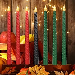 BBTO 7 Pcs Kwanzaa Kinara Set Wooden Candle Holder with Flameless LED Candles, Smokeless and Long Lasting, Battery Powered Electric Candles for Kwanzaa Home Decor(Screw Thread Style)