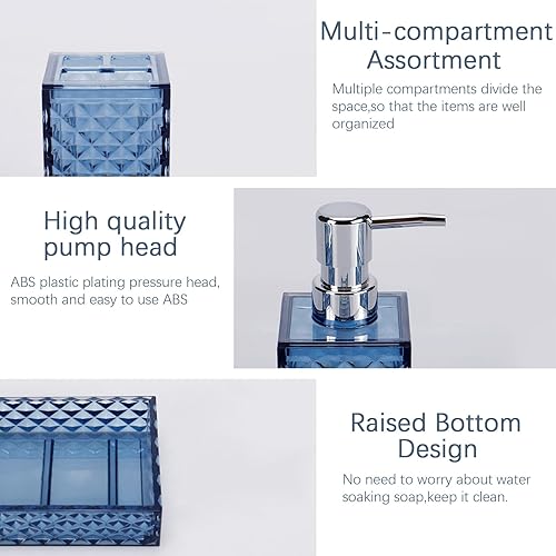 Miniatura 3 de Juego de accesorios de baño, 4 piezas de accesorios acrílicos completos con dispensador de jabón, soporte para cepillos de dientes, jabonera y vaso,