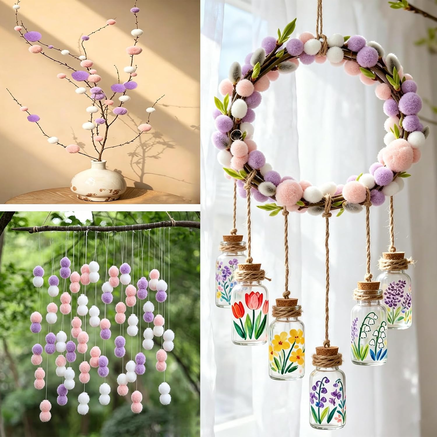 Dabshuyikk 1000 Pieces Pom poms,Light Purple Pink White Craft Pom Poms for DIY Arts and Craft Making Decorations