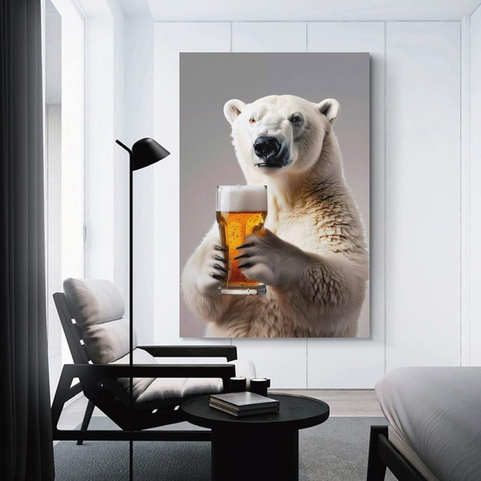 Junmoney Unframe-Style Polar Bear Beer Home Decor Wall Art 24X36inch(60X90cm), For Lounge, Bedroom Or Personal Spaces, Gift Idea For Housewarming And Birthdays