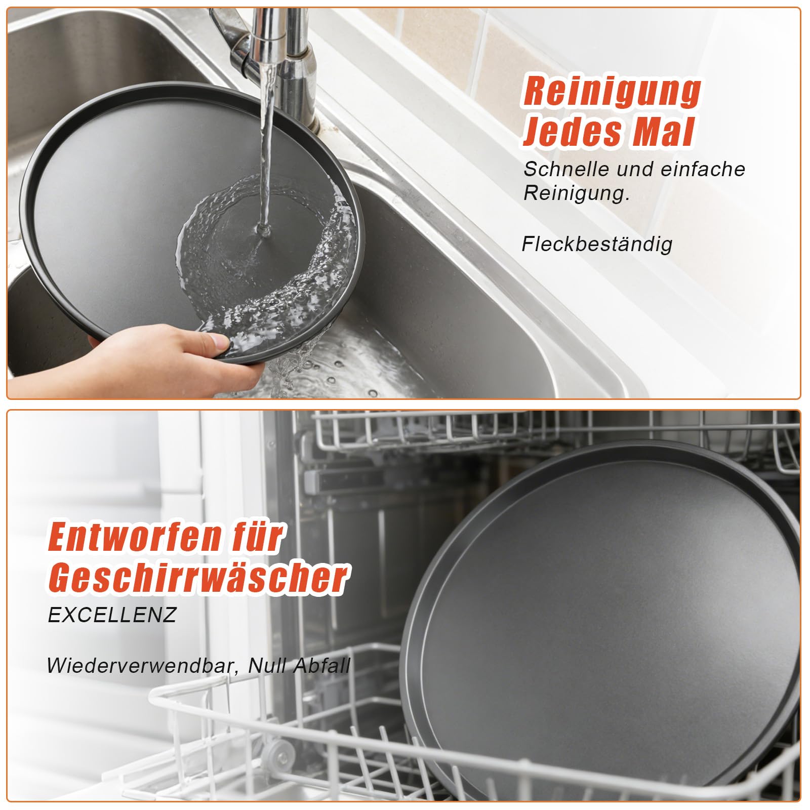 4 Stück Pizza Backblech Set, Pizzablech Rund ø 28 cm, Schwarzes Pizza Blech, Hitzebeständig für Pizzaofen & Backofen bis 230 Grad, Runde Pizzaform