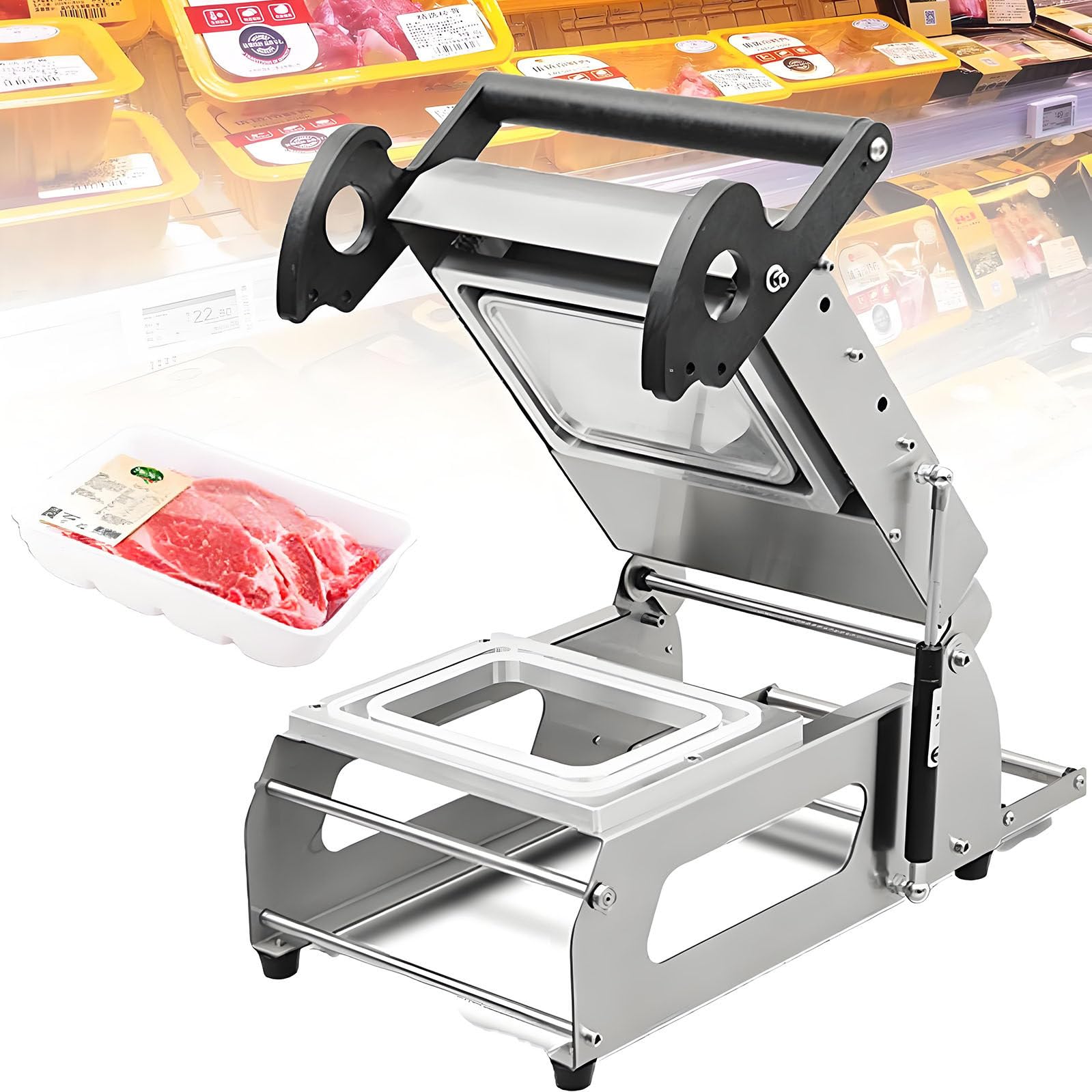 Máquina de sellado térmico para bandejas de alimentos, sellador de embalaje de alimentos a presión manual para cajas de comida para llevar y alimentos cocinados, 7-8 sellos por minuto, ideal para uso