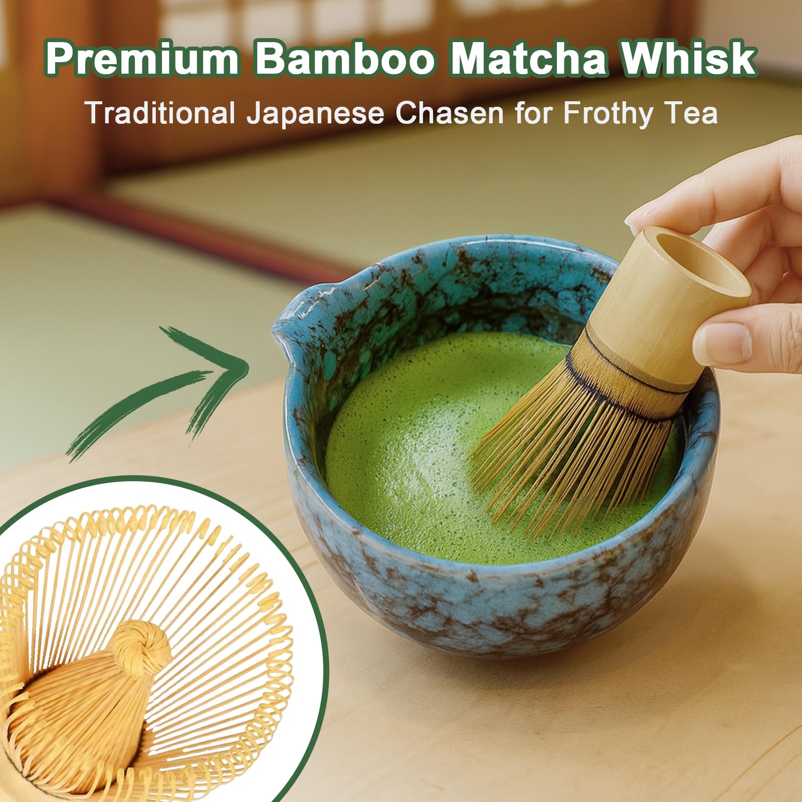 Kit Matcha 4 Pièces - Balai, Cuillères Et Porte-pinceau En Céramique Pour Cérémonie Du Thé Japonais