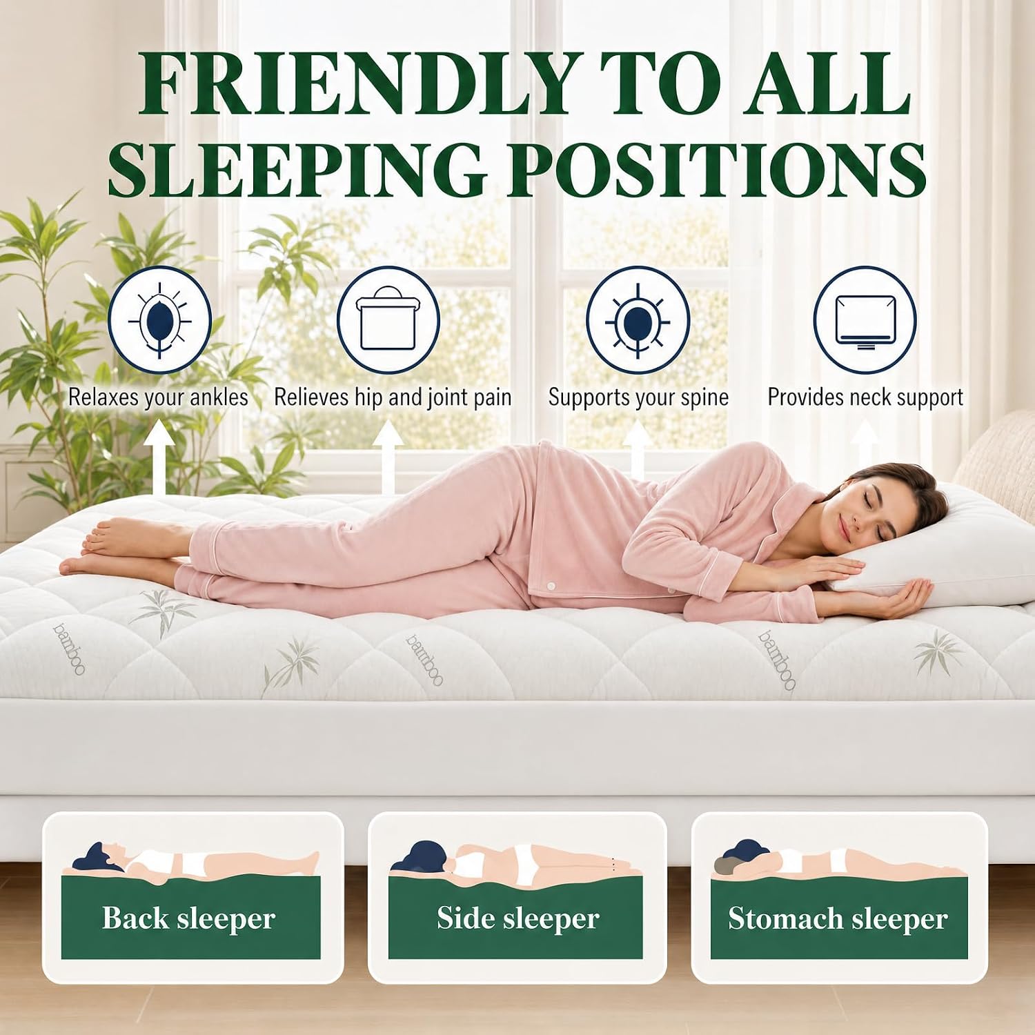 Waterproof Mattress Topper Twin XL - Extra Thick Breathable Bamboo Mattress Pad for Back Pain Relief, Up to 21 Inch Deep Pocket, Soft Cooling Cover for Hot Sleepers & Pets, Washable