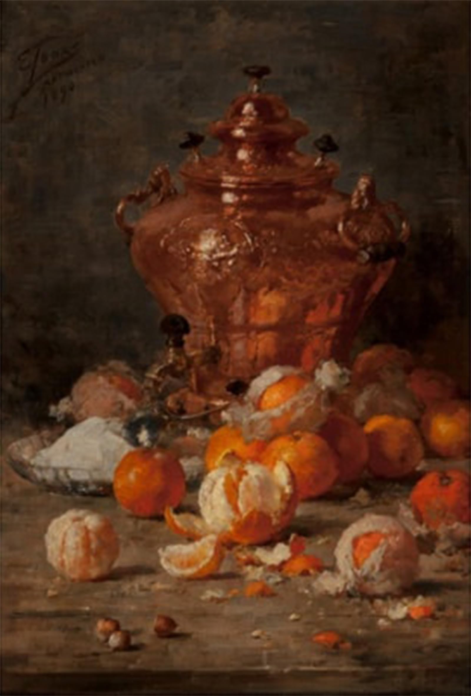 SERENDIPITP Vintage Wall Art Canvas Nordic Poster Canvas Print Picture Still Life with Oranges and Copper Samovar Eugène Joors Wall Art Poster for Home Decor 60x90cm