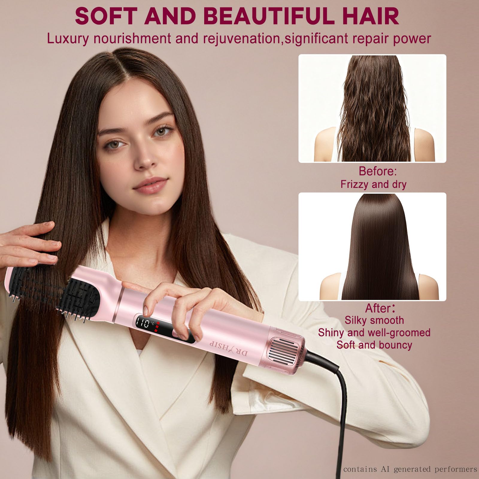 Dryhsip 5 In 1 Spazzola Asciugacapelli Regalo, Air Styler Per Capelli Ad Aria Calda, Hair Airstyler Hairstyler Arricciacapelli, Set Spazzole Con Phon/Phone Multifunzione Lissante Rotonda - Pink
