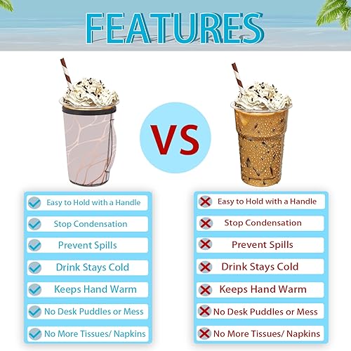 Miniatura 3 de Funda de café helado con textura de oro rosa con asa, funda de neopreno reutilizable con estampado de mármol para bebidas frías, bebidas, 30 onzas,