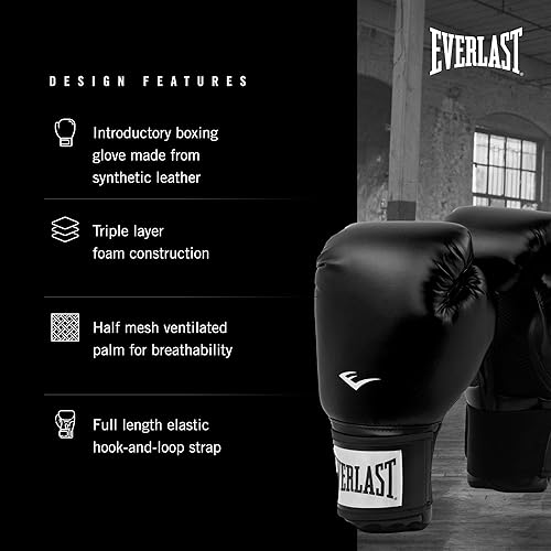 Miniatura 3 de Everlast Prostyle 2 Guantes de boxeo, guantes de entrenamiento de nivel básico para hombres y mujeres, ajuste seguro, cierre de y ventilación, bolsa