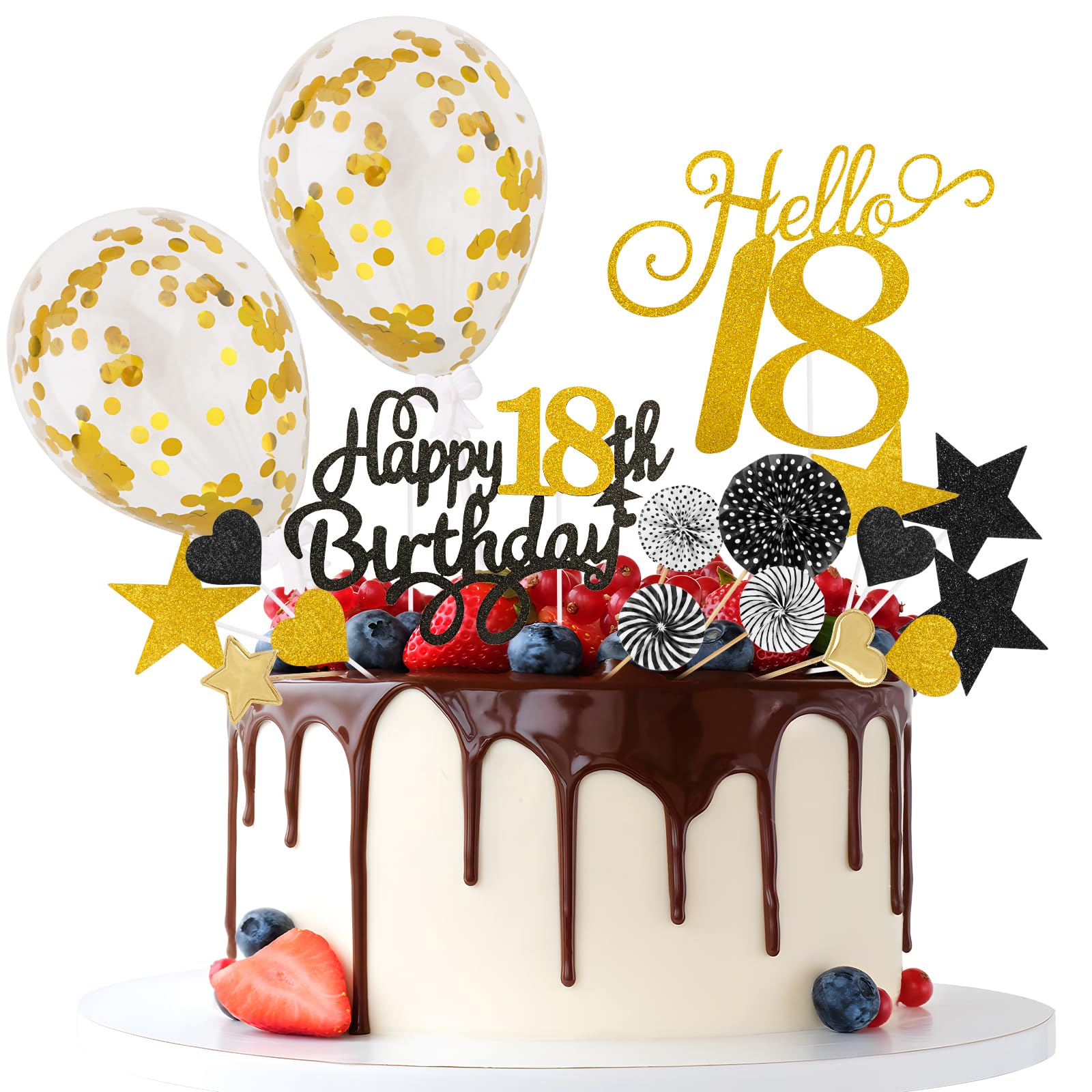 Topper Torta 18° Compleanno - Decorazione Cake Topper Oro E Nero Per Festeggiare I 18 Anni - Foto 9