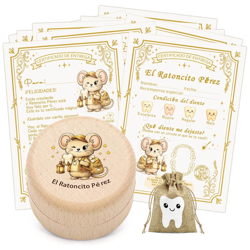 WALLFID set de 12 piezas,caja dientes de leche niño,cartas del Ratoncito Pérez,bolsita del Ratoncito Pérez,10 tarjetas del diente limpio,regalo original para niño y niña (Espagnol)