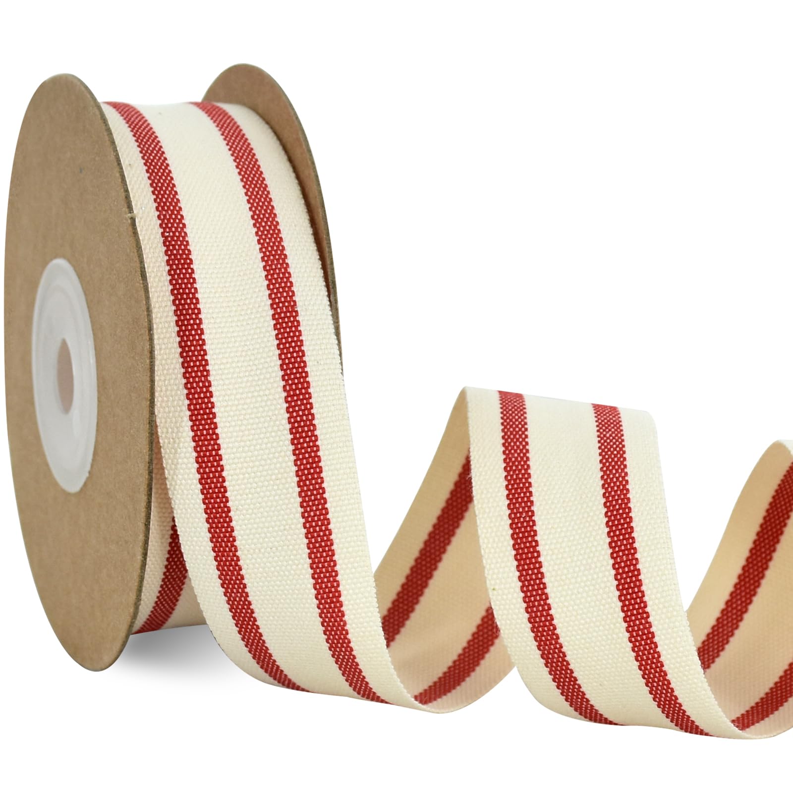 RIBBOOO 2.5cm Red Striped Cotton Ribbon for DIY Craft Gift Wrapping Floral Bouquet Natural Cotton Christmas Ribbon for Valentine's Day Wedding Birthday and Party Decoration